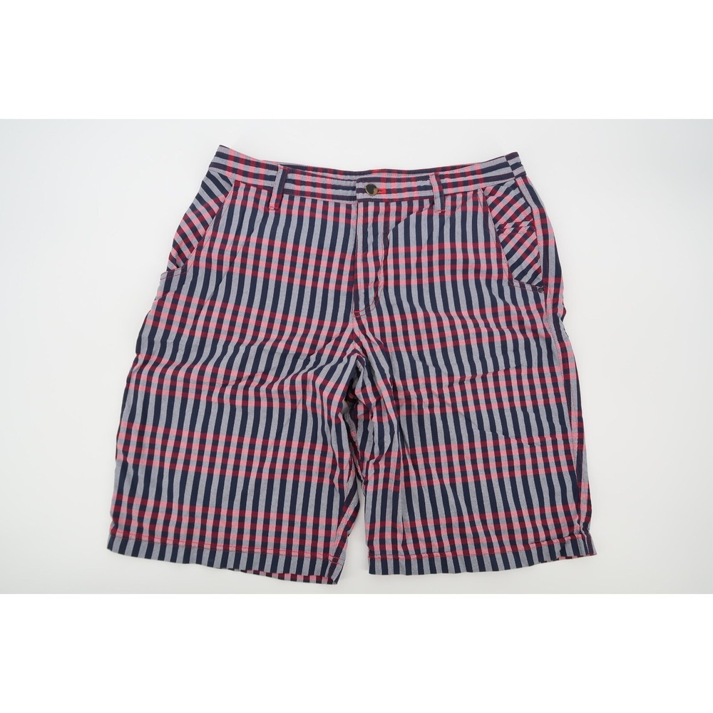 Lululemon Mens 34 Kahuna Golf Shorts 10" Navy Red Plaid Checks Chino